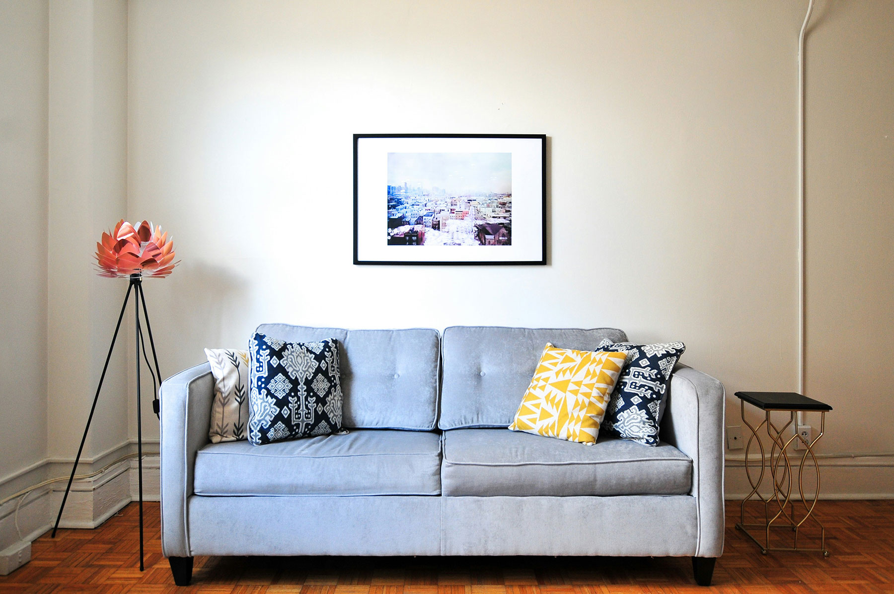 Room with a sofa in front
